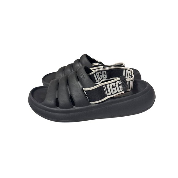 UGG Womens Size 6 Black Rubber Slide Sandals With Elastic Logo Straps For Comfor - Picture 1 of 7
